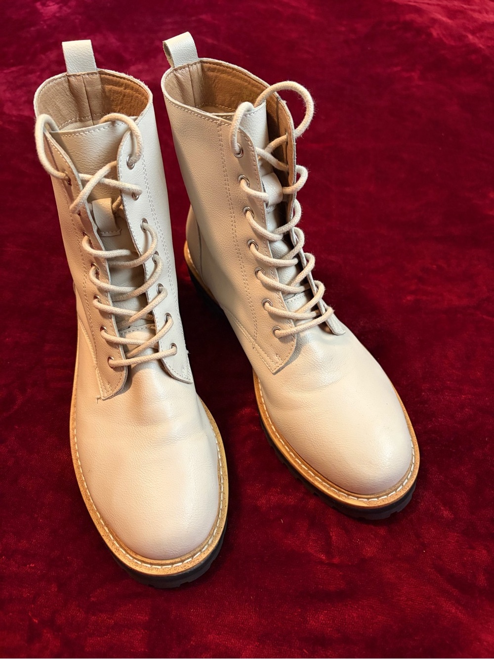 Women’s Lace-Up Cream Combat Boots